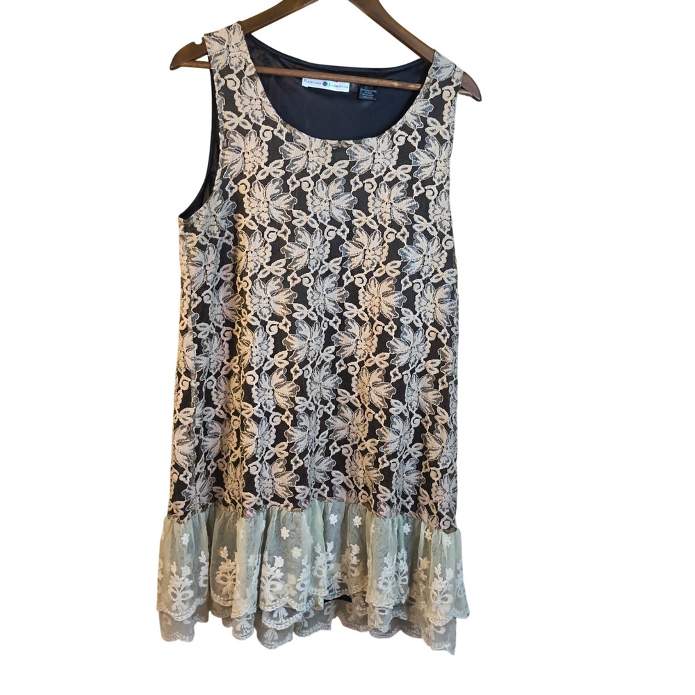 Rancho Estancia Lace‎ Tank Top XL Floral Sheer Overlay Ruffle Hem Boho